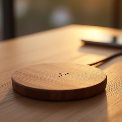 Wireless wood charger on table